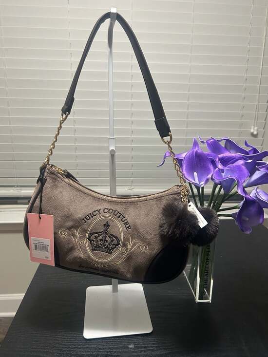 Juicy Couture Handbags - Juicy Couture Juicy Magnifique Shoulder Bag Iced Coffee Velour